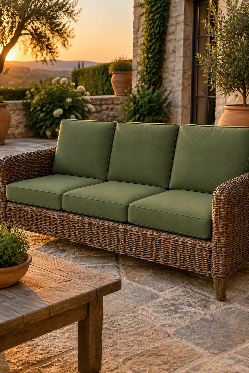 Outdoor dining cushions after a hosting afternoon, glass and plate set aside, covers ready to be unzipped for washing