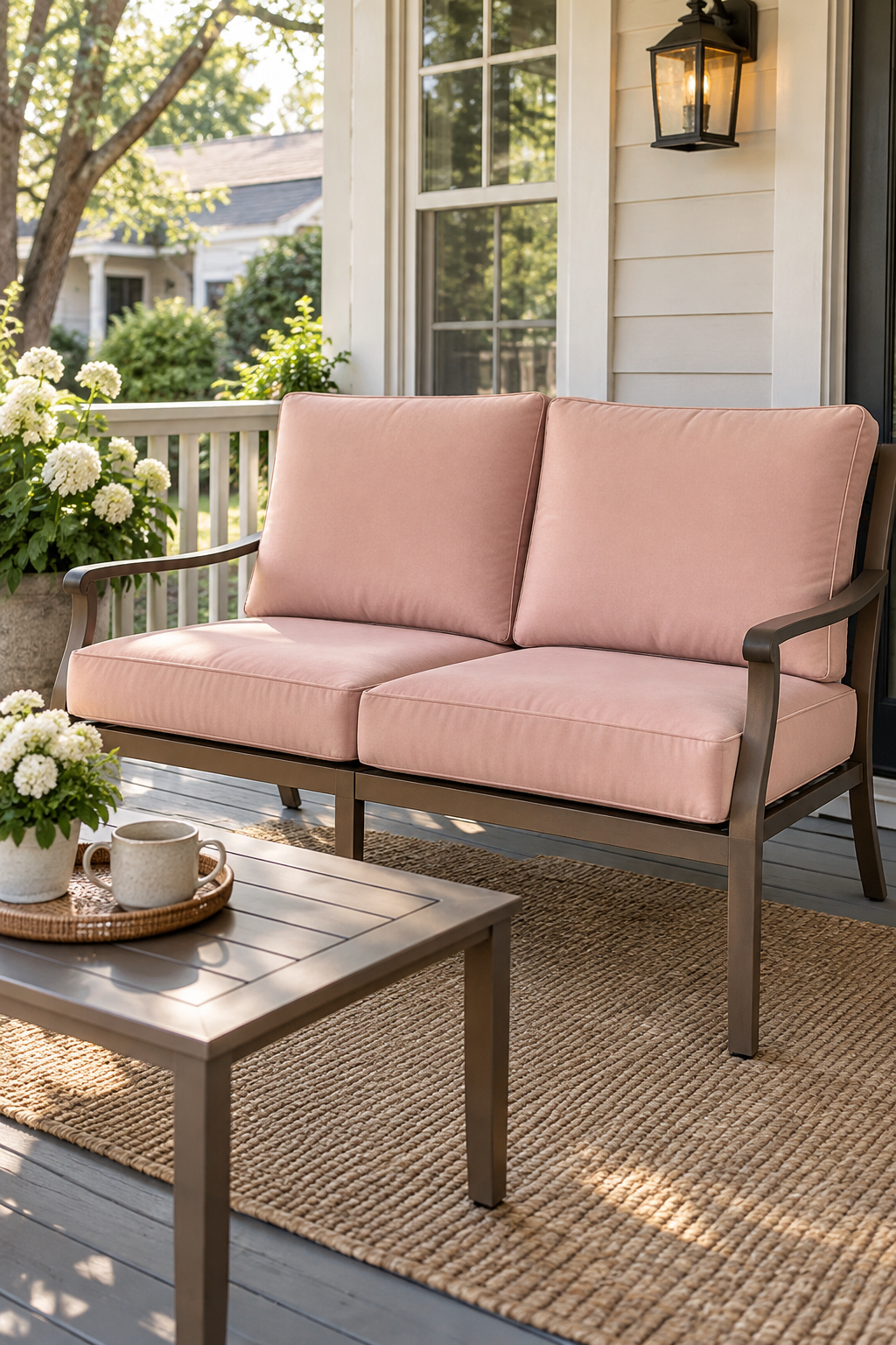 Measuring Hampton Bay loveseat cushions — one-piece pad and two-seat sets taken edge to edge