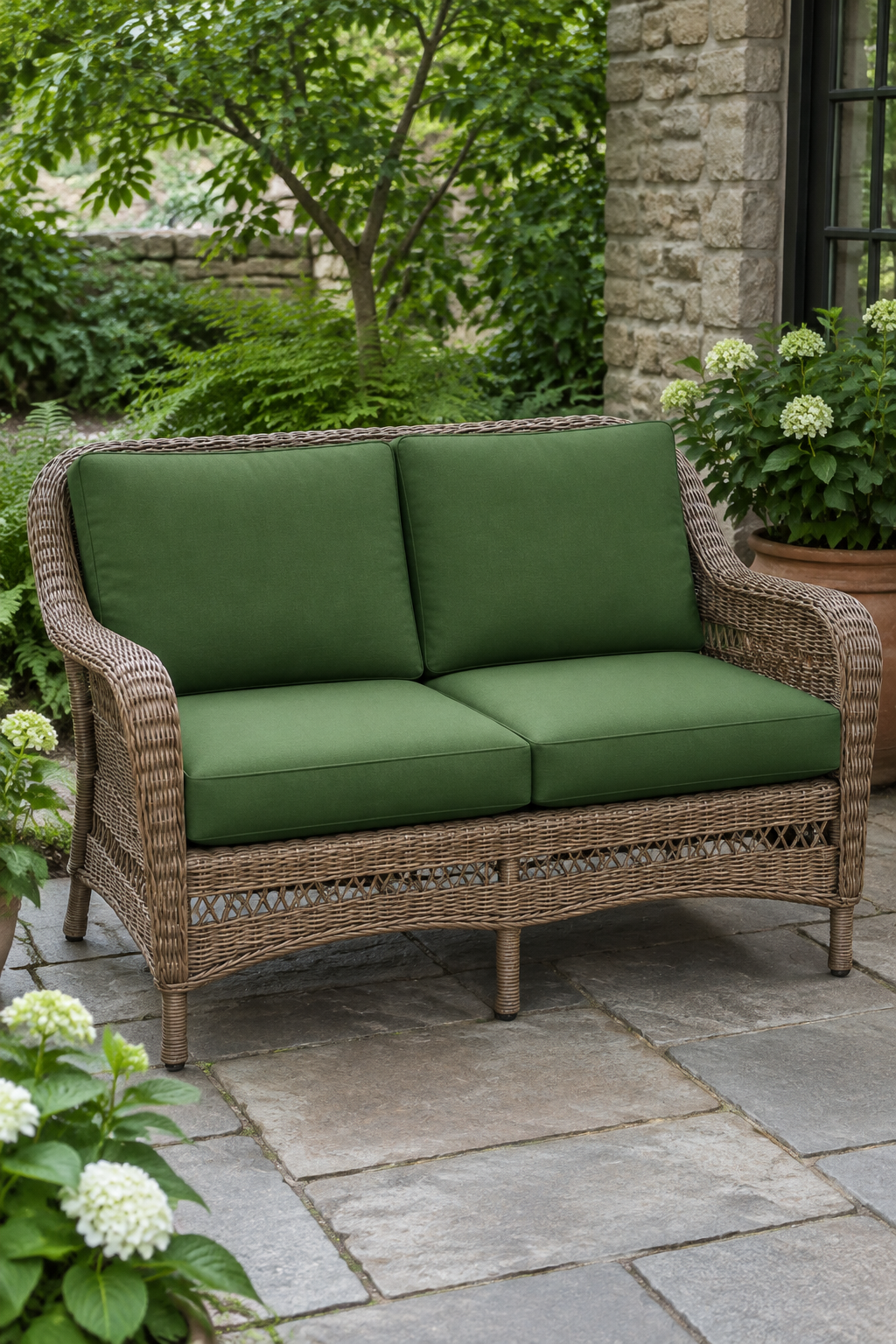 How to find your Hampton Bay model number &mdash; patio chair flipped to read the white label under the seat frame